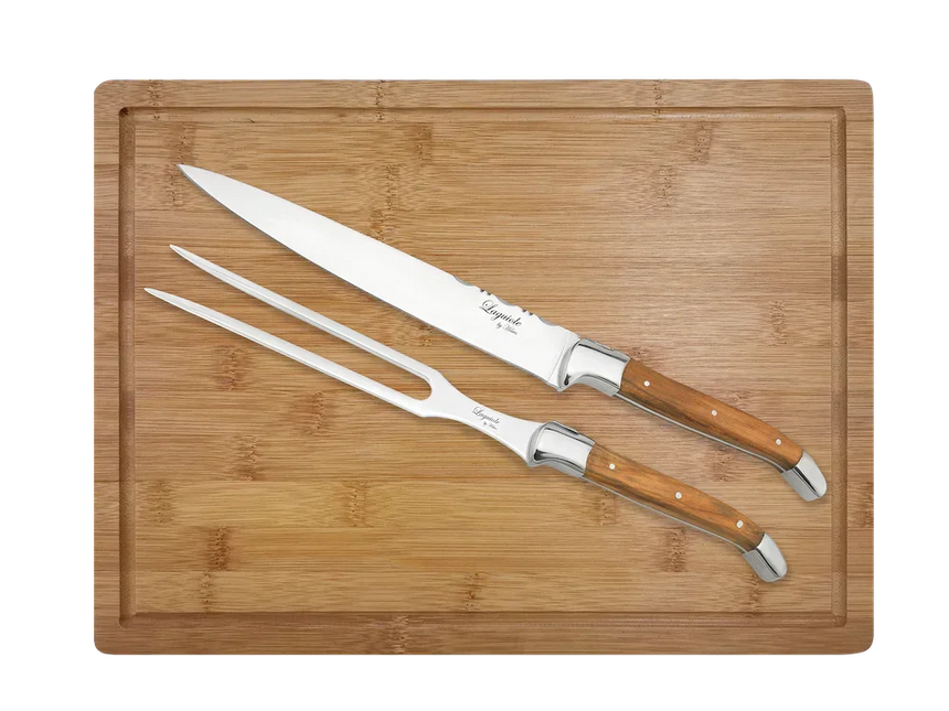 Laguiole By Hâws Förskärarknivset (Förskärkniv, Stekgaffel och Skärbräda)