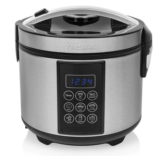 Modern riskokare i rostfritt stål från Nordic Cookware med digital display och flera programval