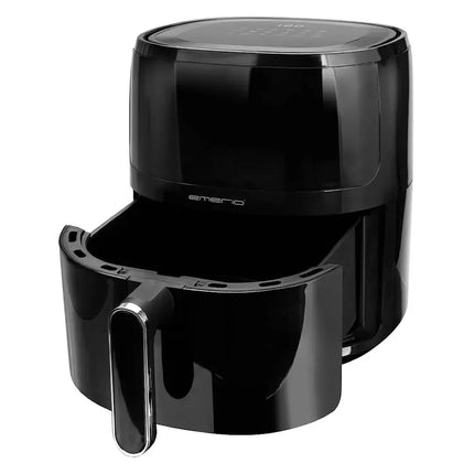 Svart Emerio airfryer från Nordic Cookware, modern design, utdragen korg, köksapparat