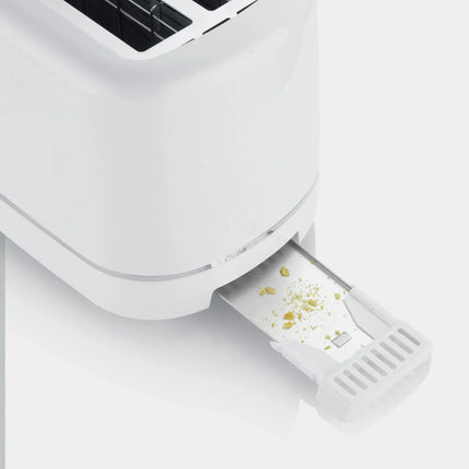 Vit brödrost från Nordic Cookware med utdragbar smulbricka, modern design