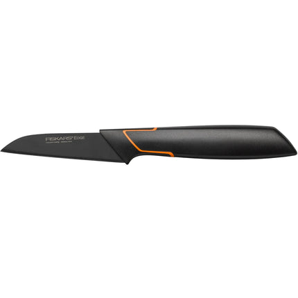 Fiskars svart kökskniv med orange detalj, modern design från Nordic Cookware