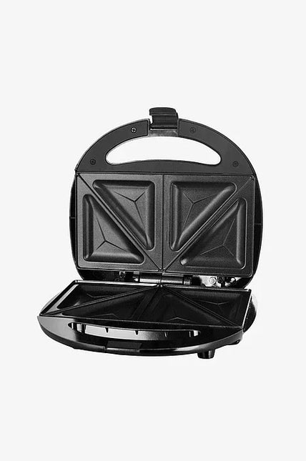 Svart smörgåsgrill från Nordic Cookware, öppen med trekantsformade grillplattor