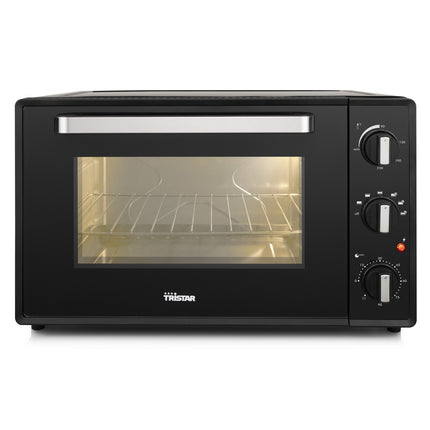 Svart bänköksugn Tristar med glaslucka och kontrollvred, Nordisk köksutrustning