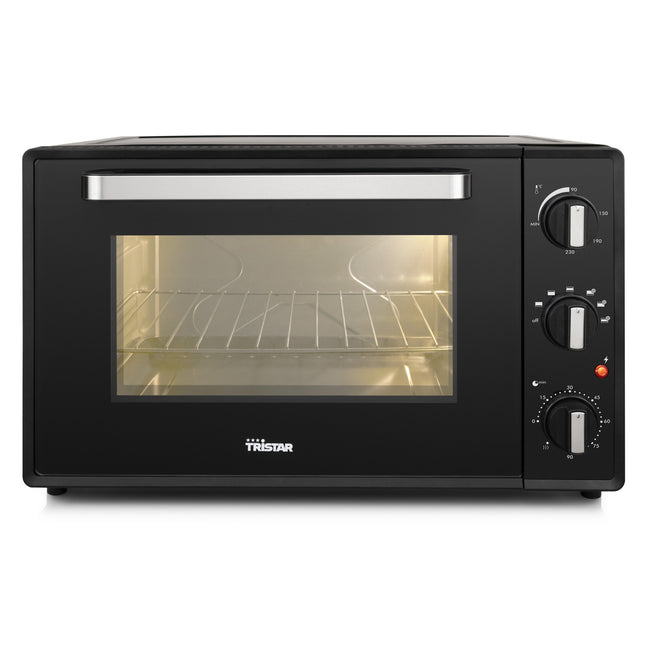 Svart bänköksugn Tristar med glaslucka och kontrollvred, Nordisk köksutrustning
