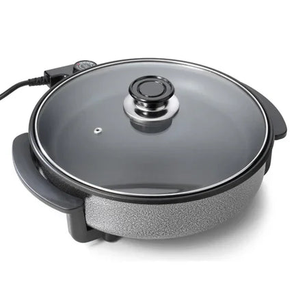 Elektrisk stekpanna med glaslock från Nordic Cookware, rund design, grå ytfinish
