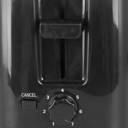 Närbild av svart brödrost med vred och avbrytknapp, Nordic Cookware köksapparat