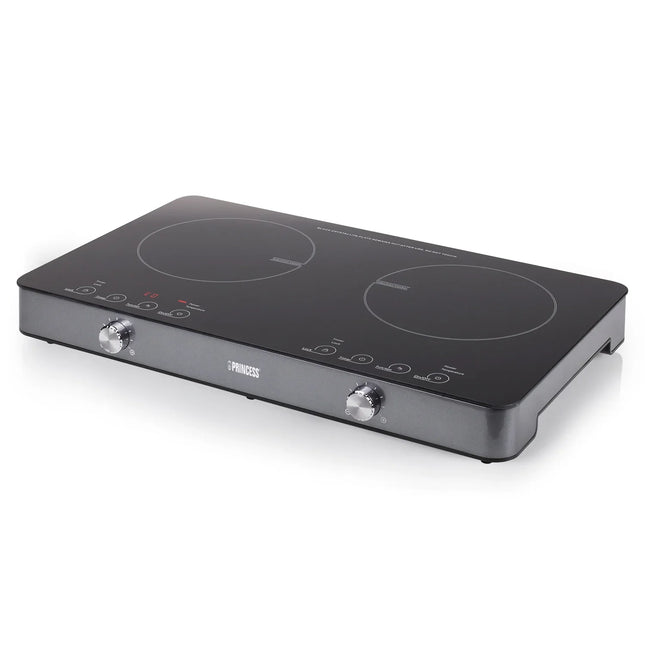 Bärbar dubbel induktionshäll i svart design, perfekt för modern matlagning, Nordic Cookware