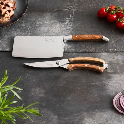 Laguiole By Hâws hackkniv och fjäderfäsax i olivträ