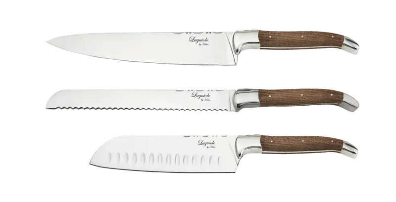 Laguiole By Hâws kockknivset med 3 delar, handtag i olivträ