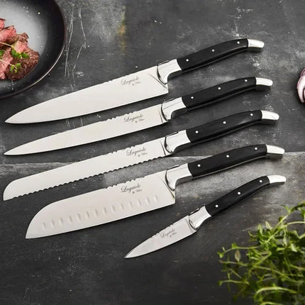 Laguiole By Hâws kockset med 5 delar med handtag i svart trä
