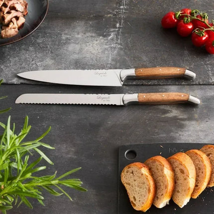 Laguiole By Hâws kockkniv och brödkniv, handtag i ekträ