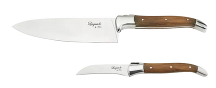Laguiole By Hâws knivset med 2 knivar: kockkniv och skalkniv, handtag i olivträ