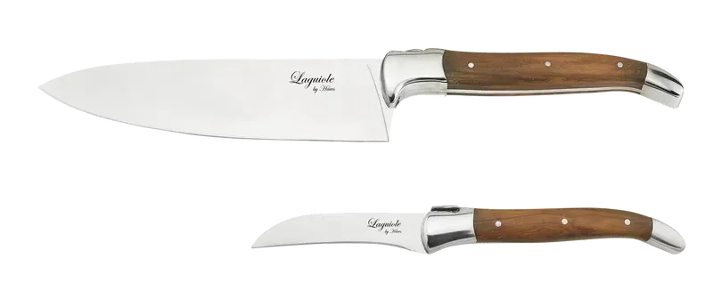 Laguiole By Hâws knivset med 2 knivar: kockkniv och skalkniv, handtag i olivträ