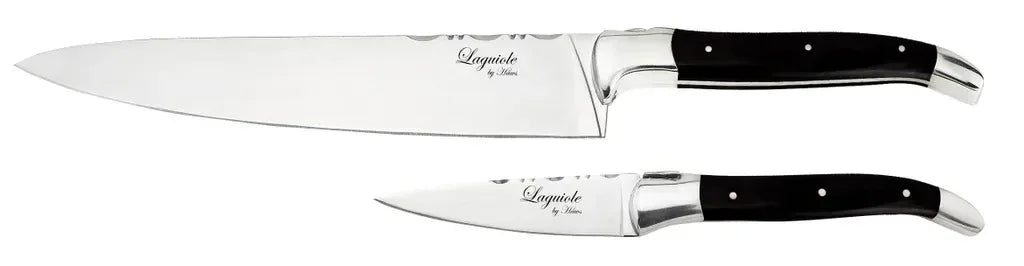 Laguiole By Hâws set med 2 knivar: skalkniv och kockkniv, handtag i svart trä