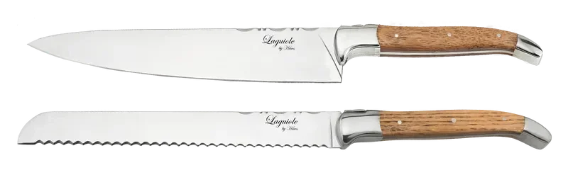 Laguiole By Hâws kockkniv och brödkniv, handtag i ekträ